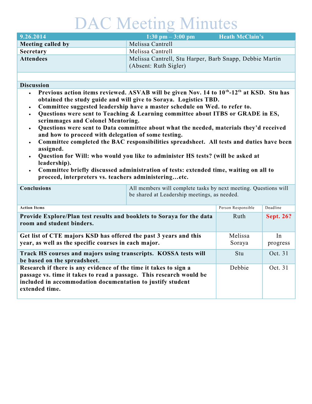 DAC Meeting Minutes