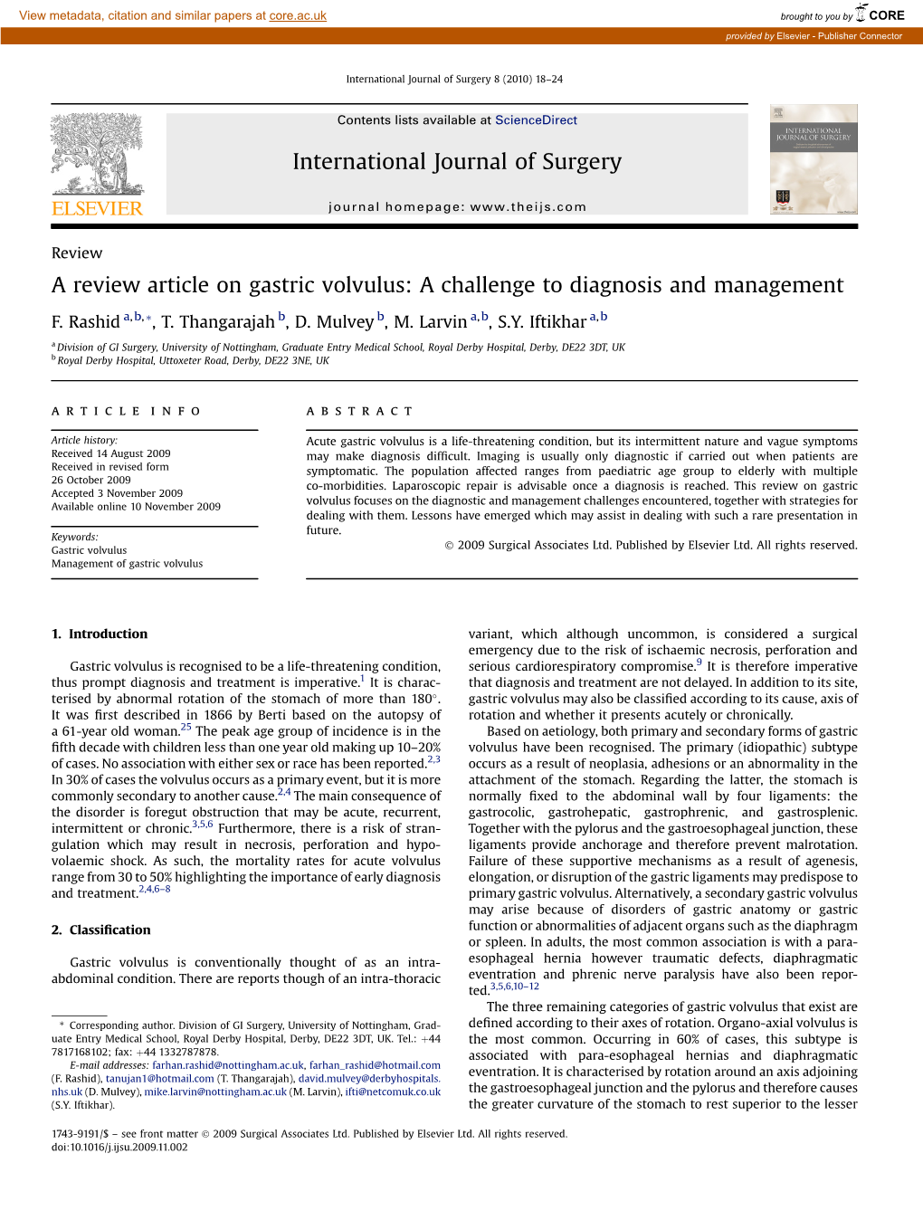 A Review Article on Gastric Volvulus: a Challenge to Diagnosis and Management