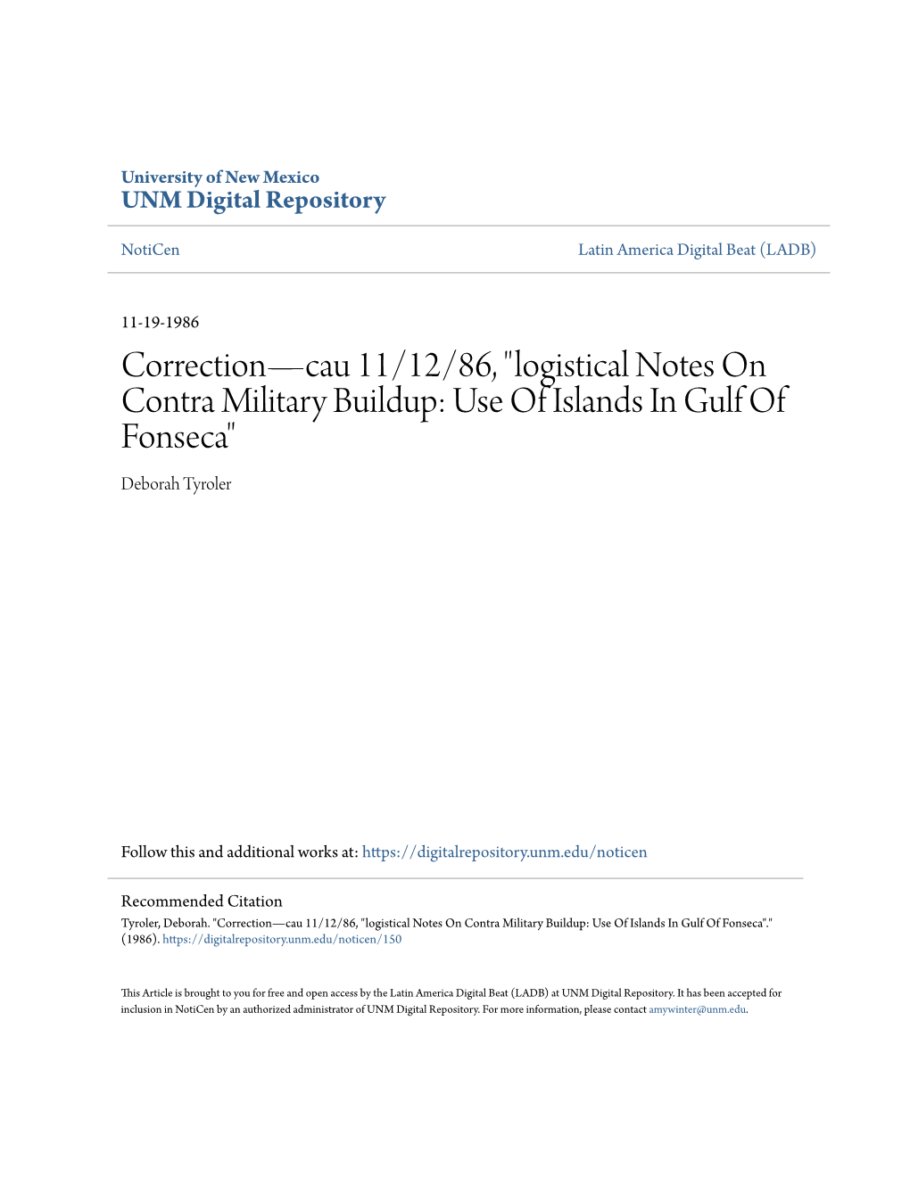 Logistical Notes on Contra Military Buildup: Use of Islands in Gulf of Fonseca