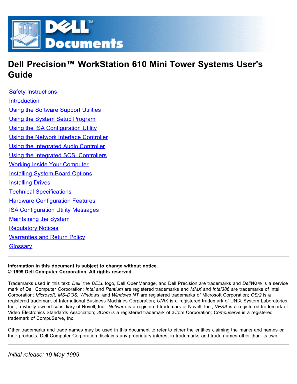Dell Precision Workstation 610 Mini Tower Systems User's Guide