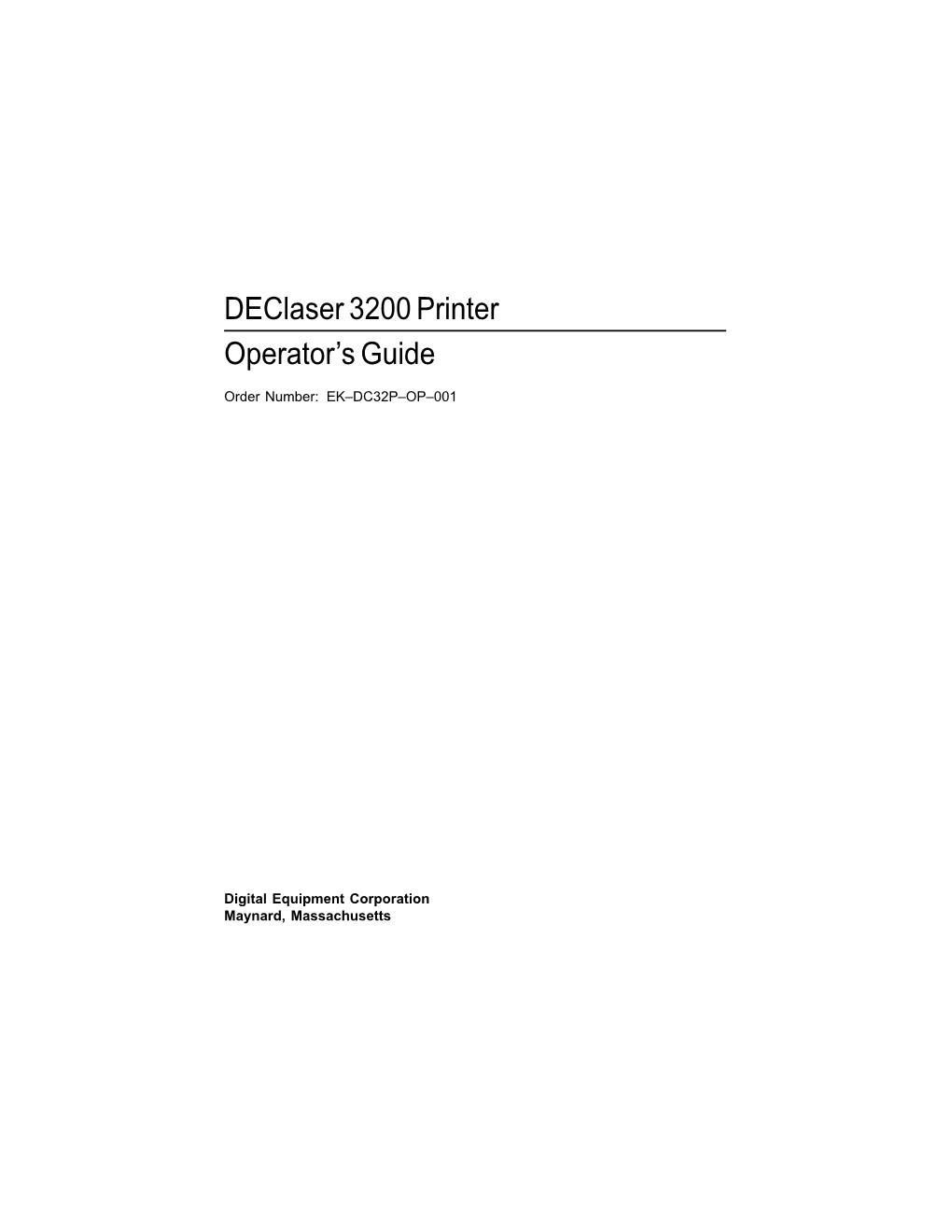 Declaser 3200 Printer Operator's Guide