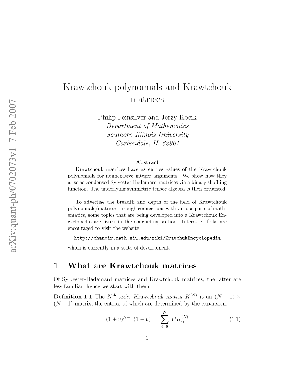 Krawtchouk Polynomials and Krawtchouk Matrices