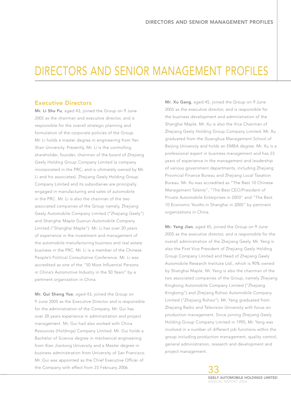 Directors and Senior Management Profiles
