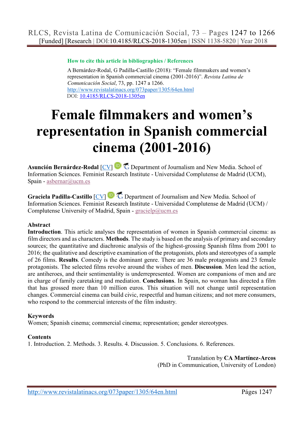 Female Filmmakers and Women's Representation In