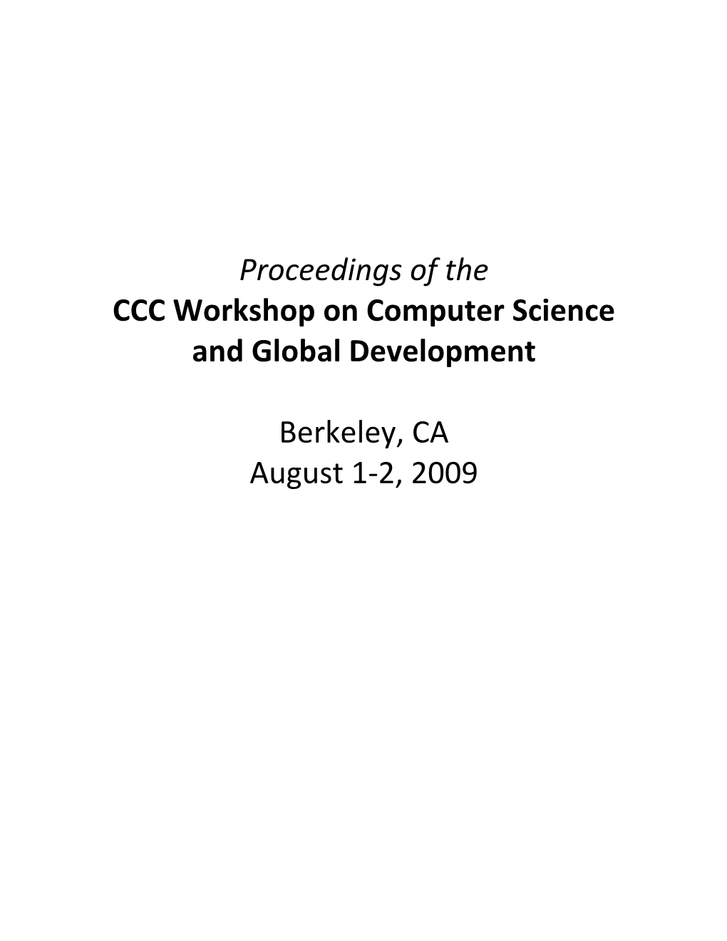 Proceedings of the CCC Workshop on Computer Science and Global Development
