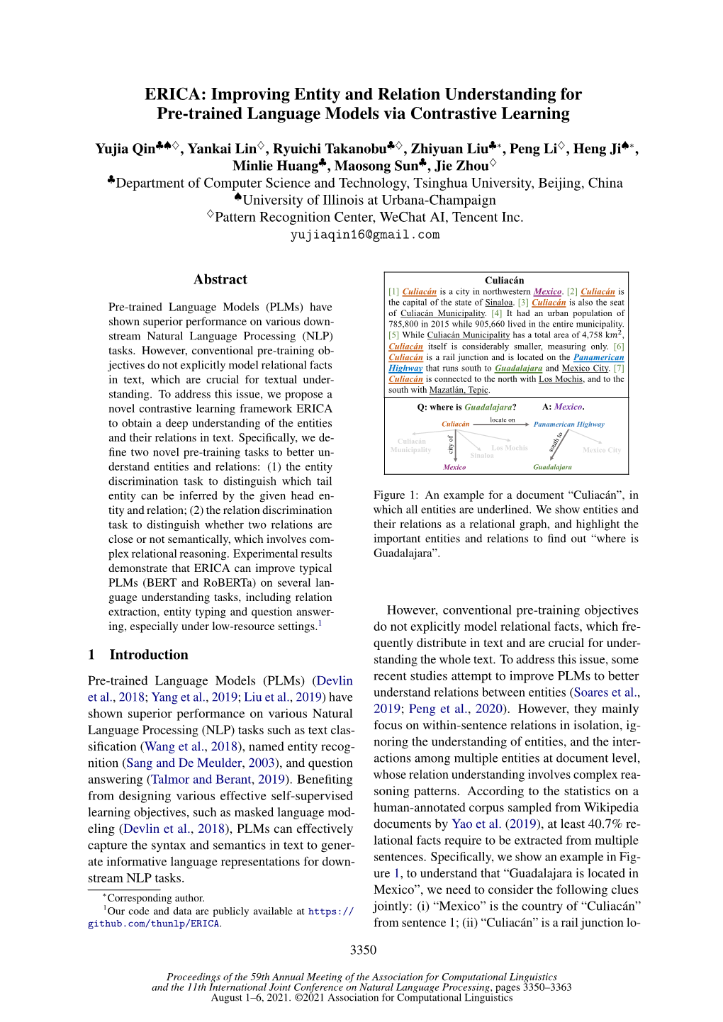 ERICA: Improving Entity and Relation Understanding for Pre-Trained Language Models Via Contrastive Learning