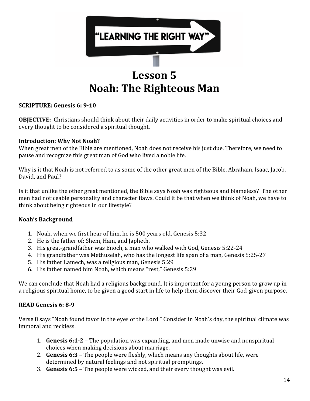 Lesson 5 Noah: the Righteous Man