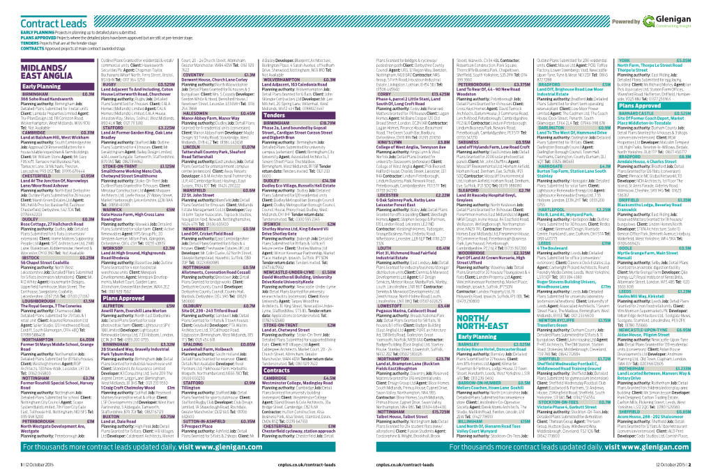 Contract Leads Powered by EARLY PLANNING Projects in Planning up to Detailed Plans Submitted