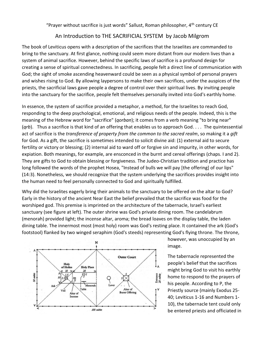 An Introduction to the SACRIFICIAL SYSTEM by Jacob Milgrom