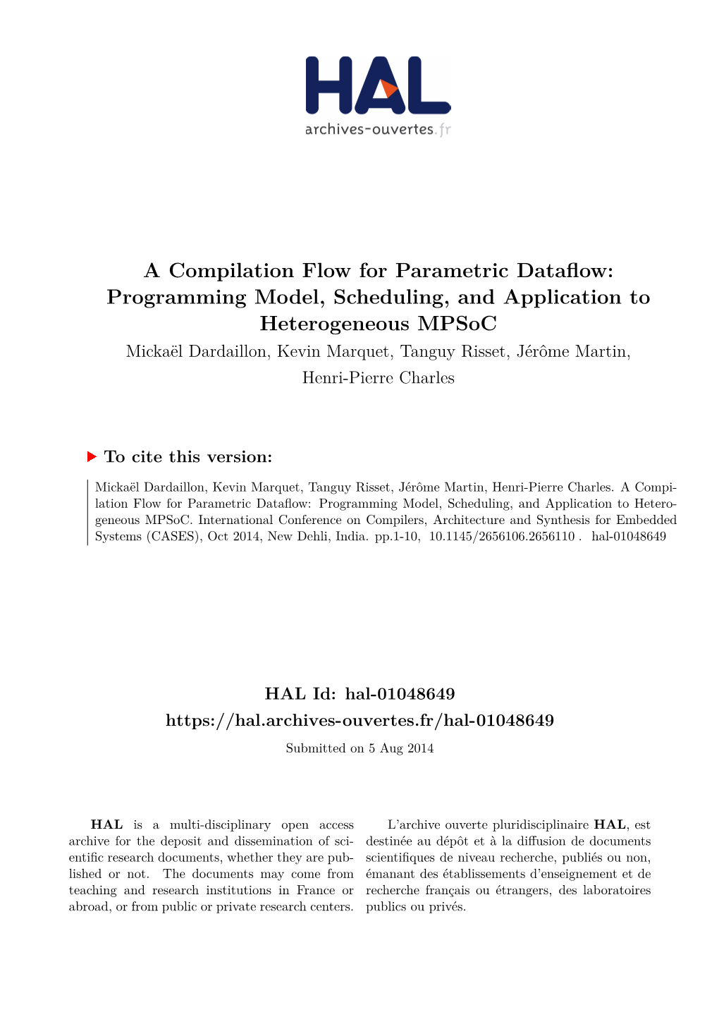 A Compilation Flow for Parametric Dataflow: Programming Model