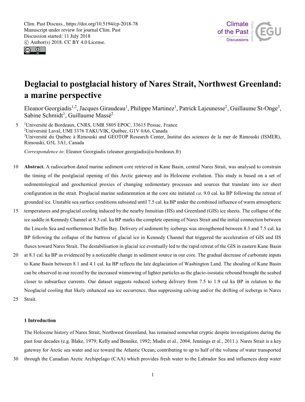 Deglacial to Postglacial History of Nares Strait, Northwest