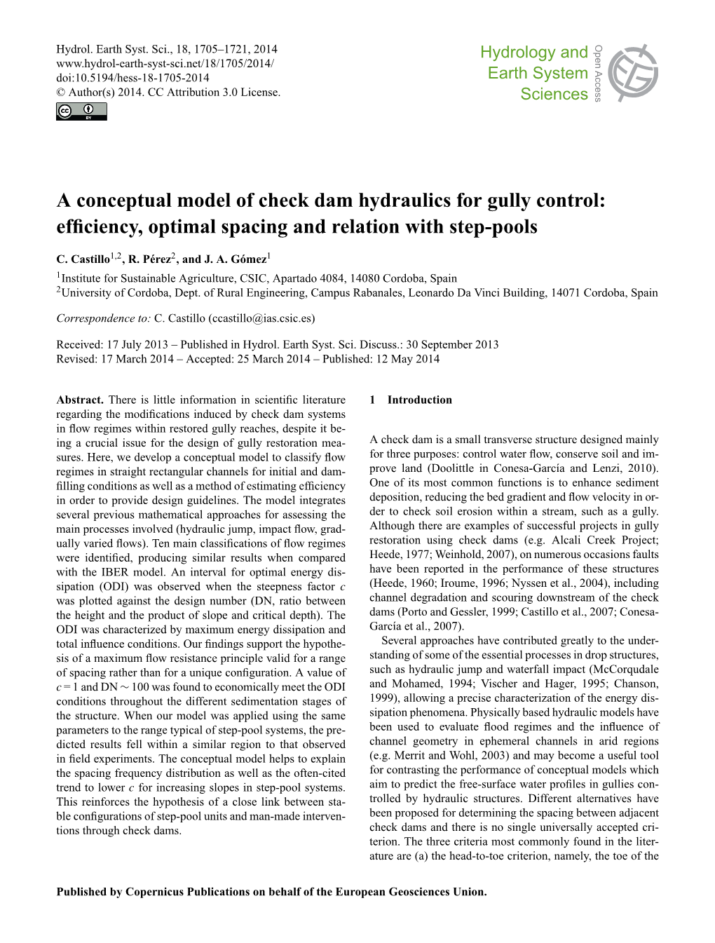 A Conceptual Model of Check Dam Hydraulics for Gully Control: Efﬁciency, Optimal Spacing and Relation with Step-Pools