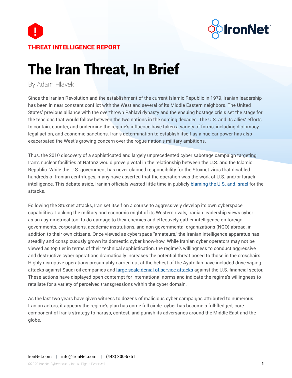 The Iran Threat, in Brief by Adam Hlavek