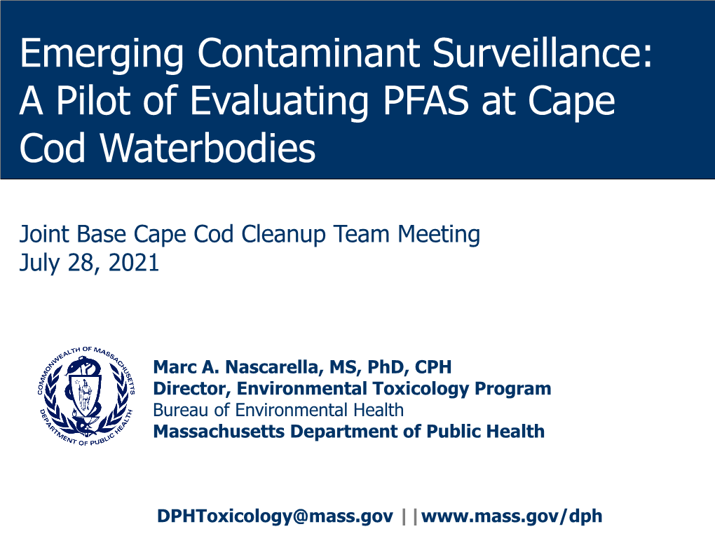DPH Surveillance of PFAS at Recreational Waterbodies on Cape