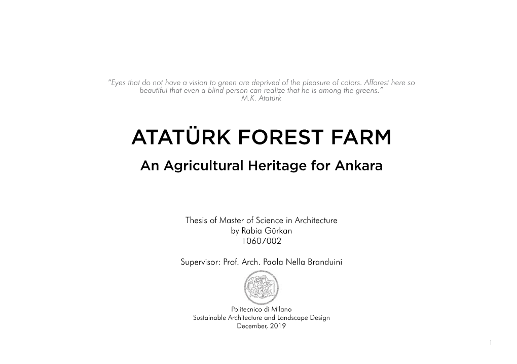 ATATÜRK FOREST FARM an Agricultural Heritage for Ankara