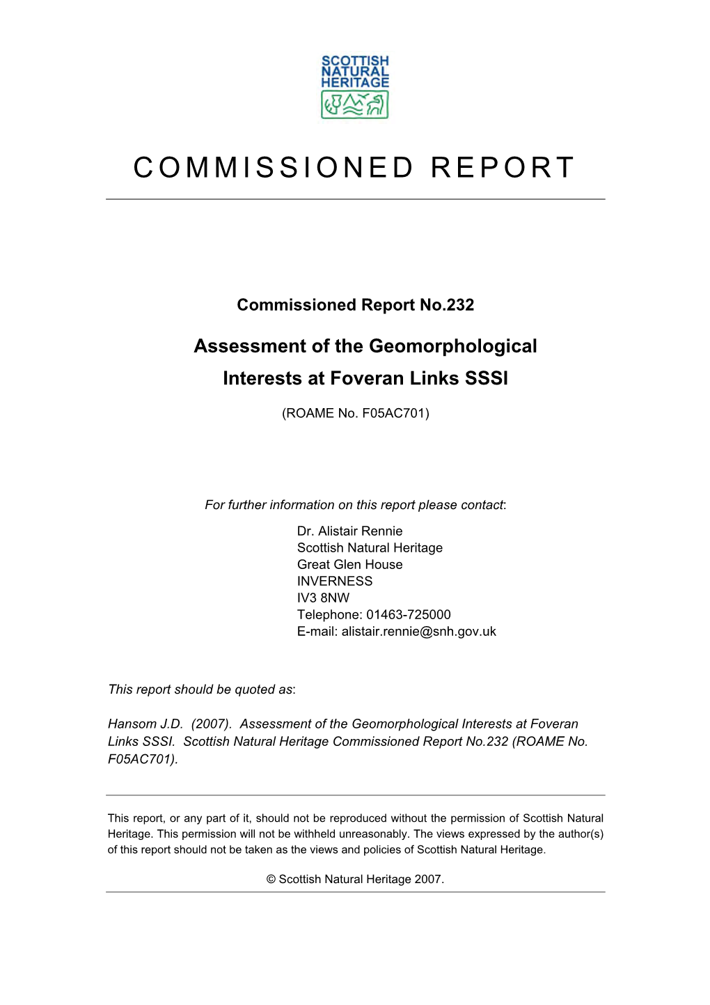 SNH Commissioned Research Report