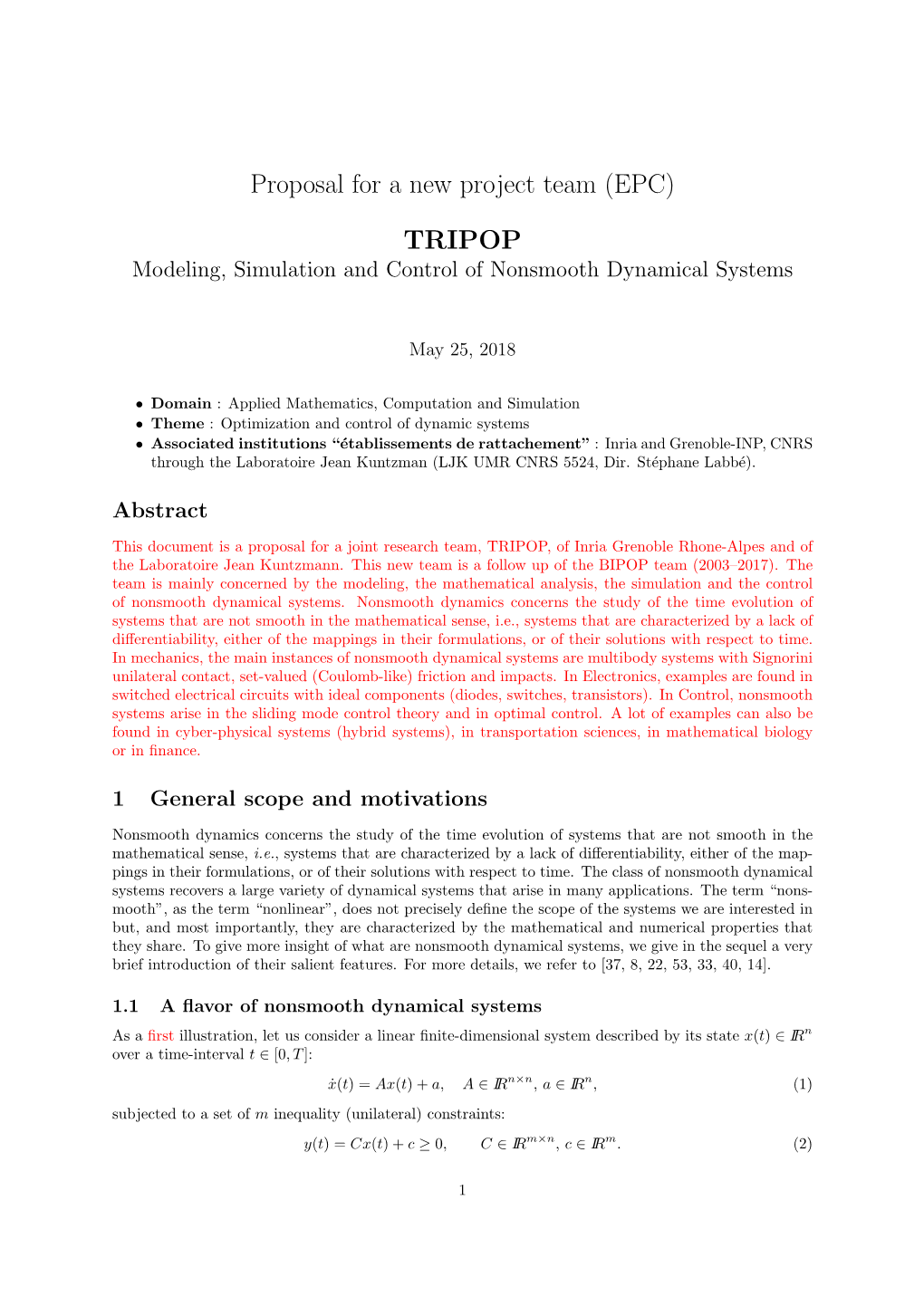 Proposal for a New Project Team (EPC) TRIPOP