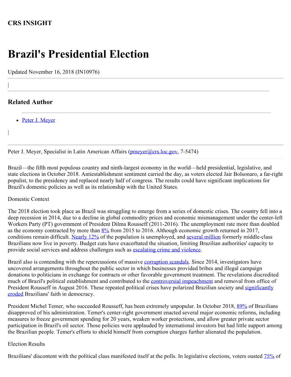 Brazil's Presidential Election