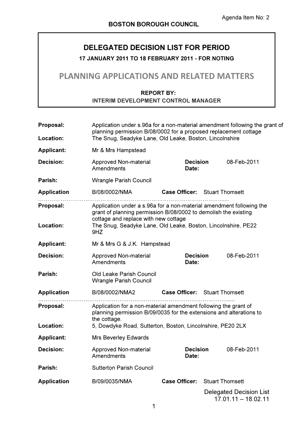 Delegated Decision List for Period