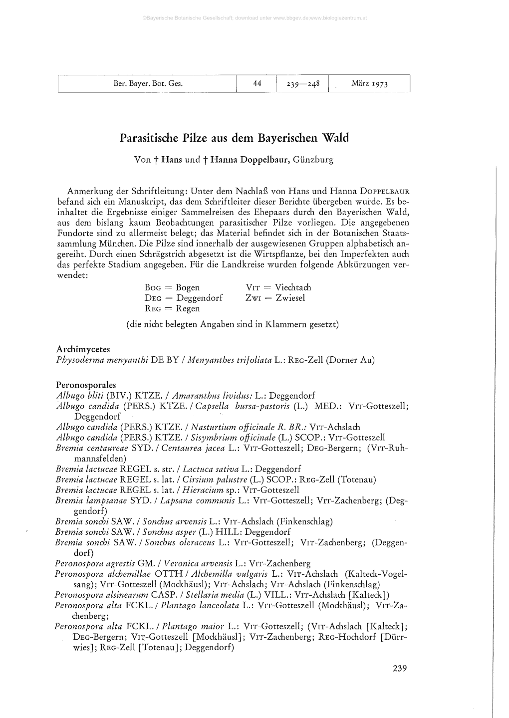 Parasitische Pilze Aus Dem Bayerischen Wald