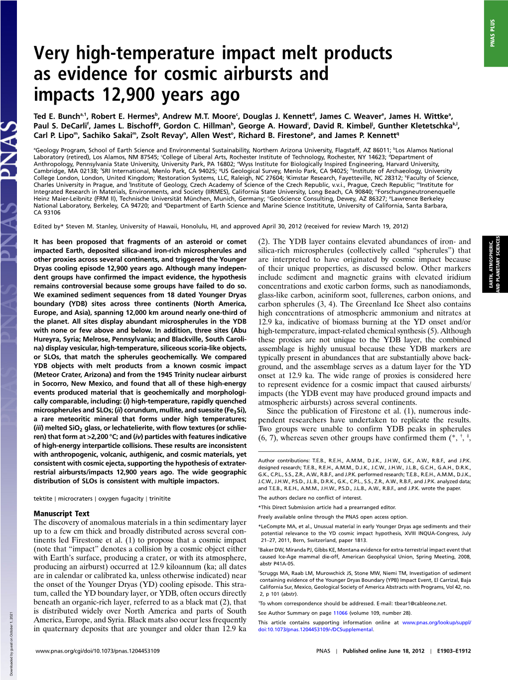 Very High-Temperature Impact Melt Products As Evidence for Cosmic