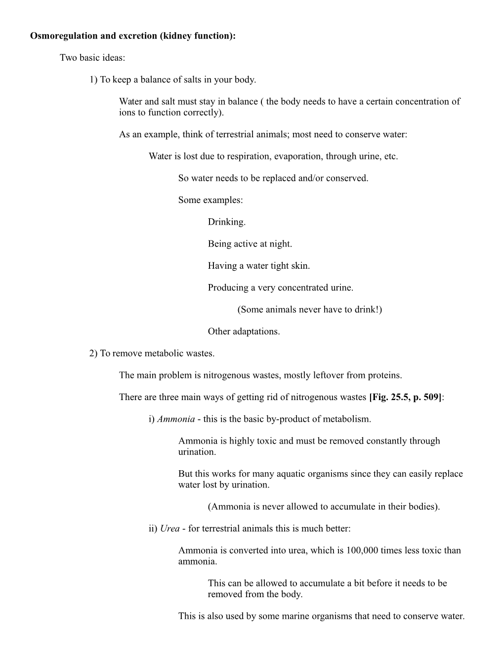 Osmoregulation and Excretion (Kidney Function): Two Basic Ideas