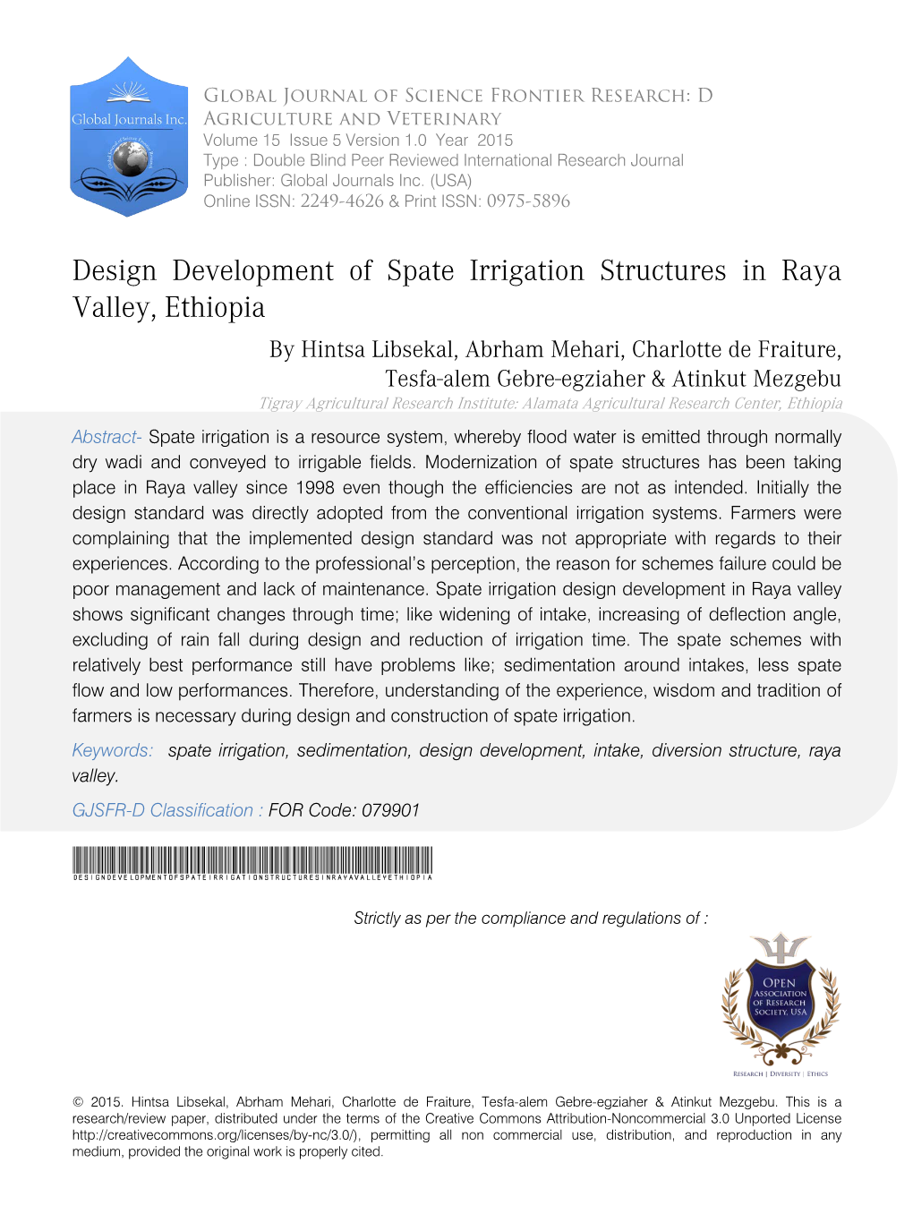 Design Development of Spate Irrigation Structures in Raya Valley