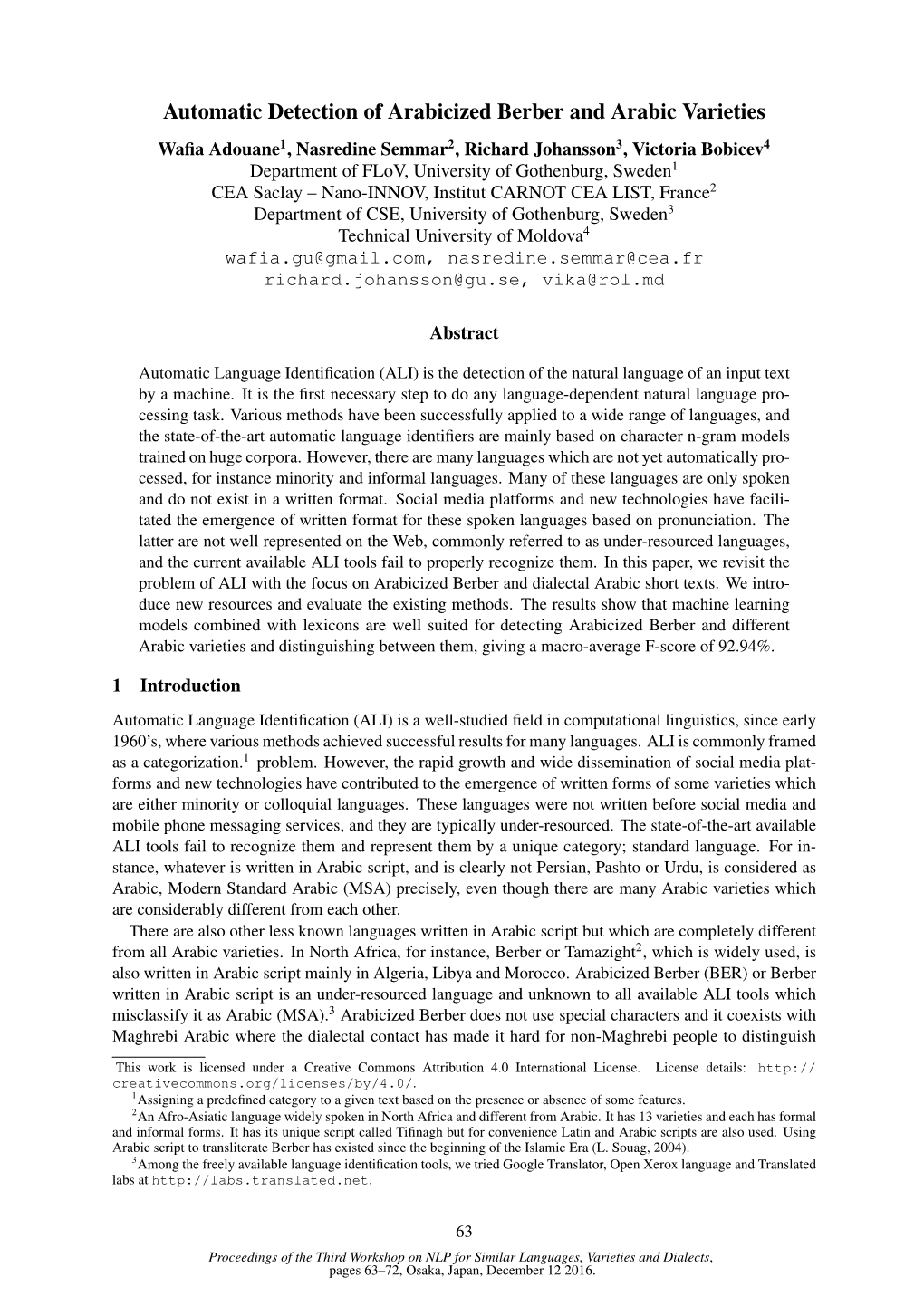 Automatic Detection of Arabicized Berber and Arabic