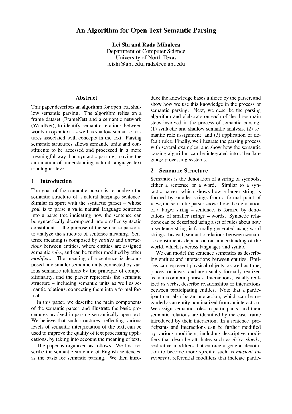 An Algorithm for Open Text Semantic Parsing