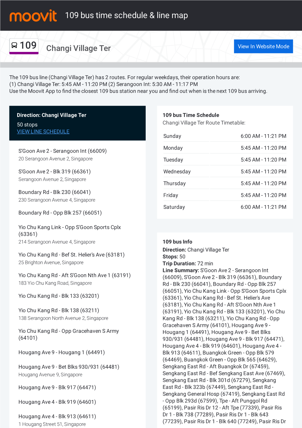 109 Bus Time Schedule & Line Route
