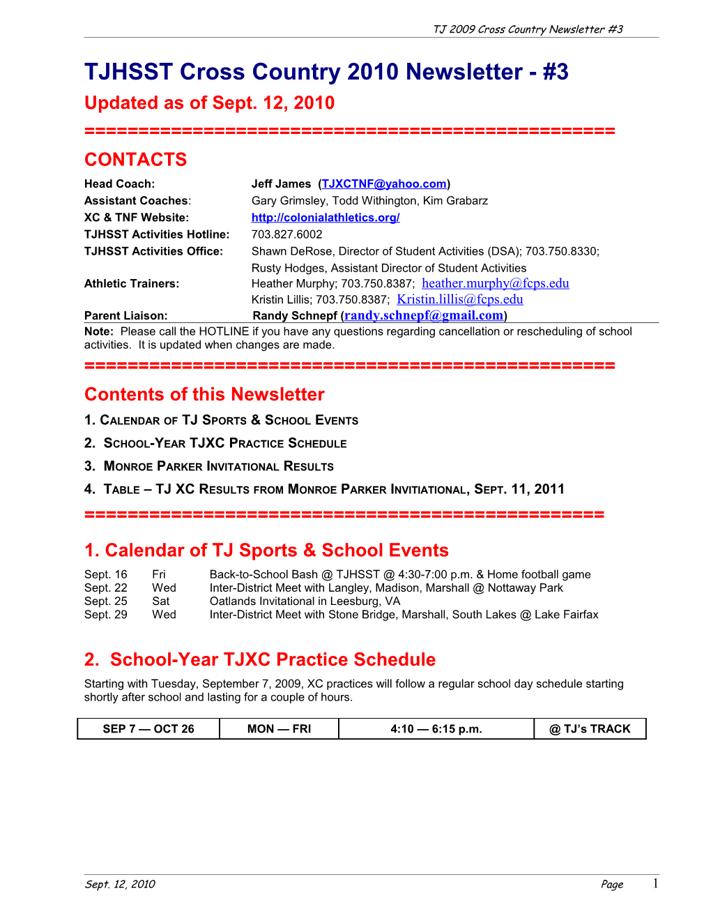 TJHSST Cross Country Newsletter #1 2008