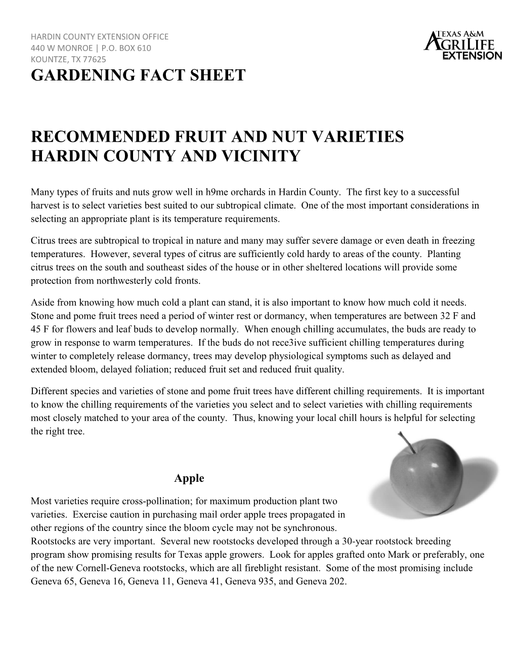 Recommended Fruit and Nut Varieties