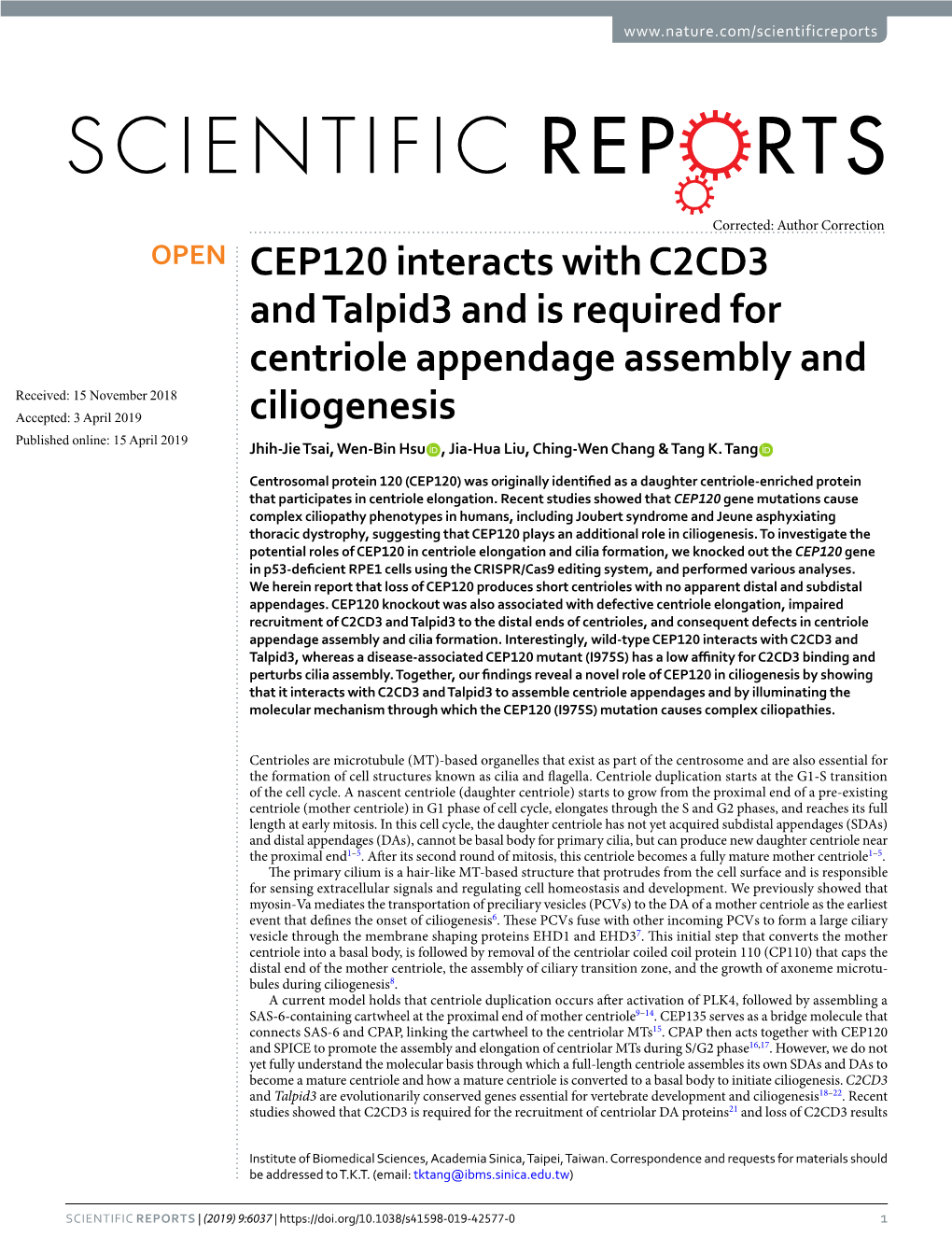 CEP120 Interacts with C2CD3 and Talpid3 and Is Required for Centriole