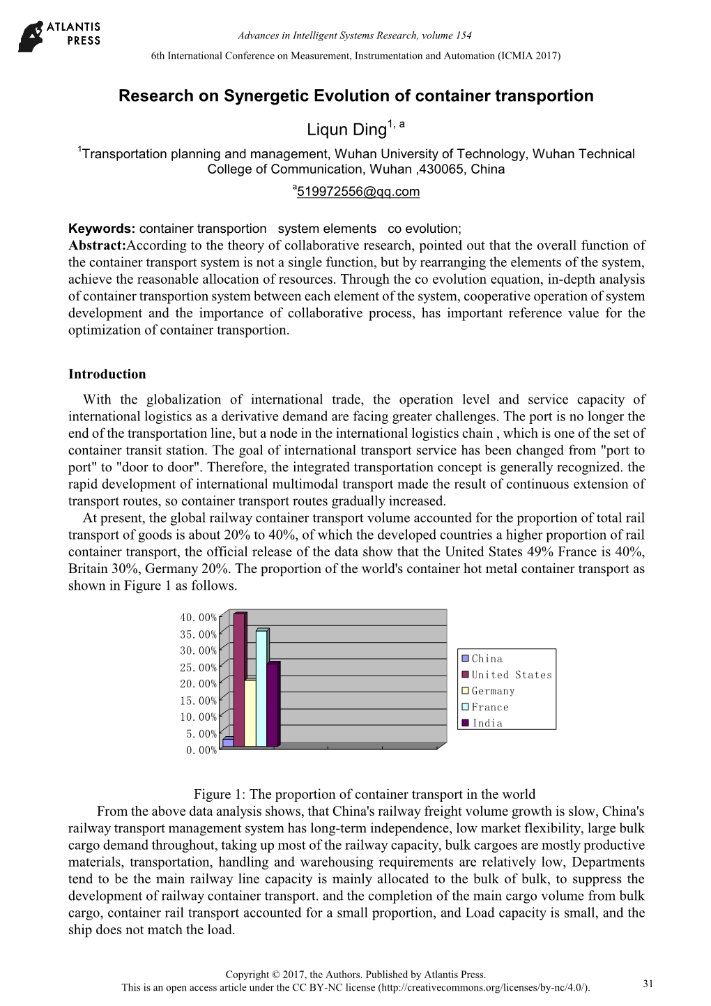 Research on Synergetic Evolution of Container Transportion Liqun Ding