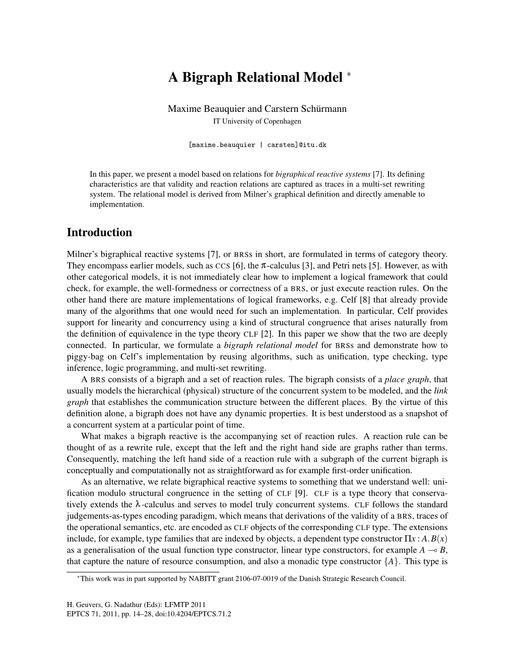 A Bigraph Relational Model ∗