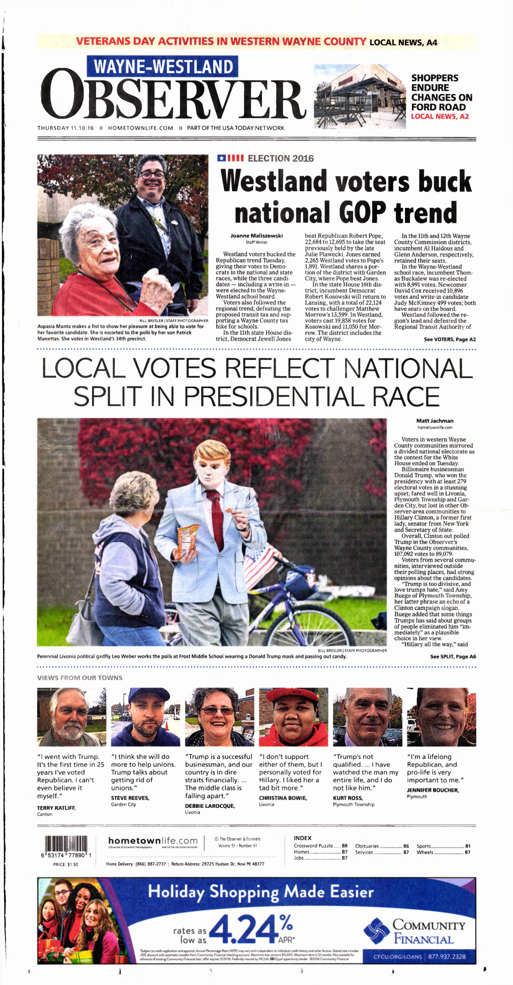 Observer LOCAL NEWS, A2 THURSDAY 11.10.16 II HOMETOWNLIFE.COM II PART OFTHE USA TODAY NETWORK