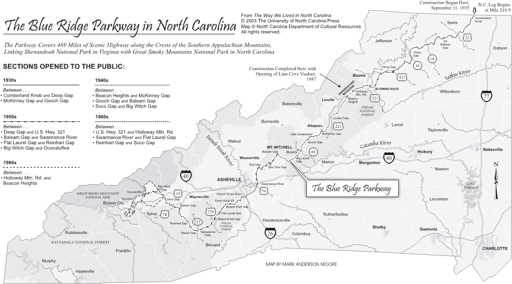 The Blue Ridge Parkway in North Carolina Map © North Carolina Department of Cultural Resources All Rights Reserved