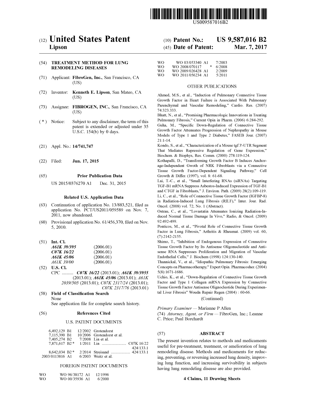 United States Patent (10) Patent No.: US 9,587,016 B2 Lipson (45) Date of Patent: Mar