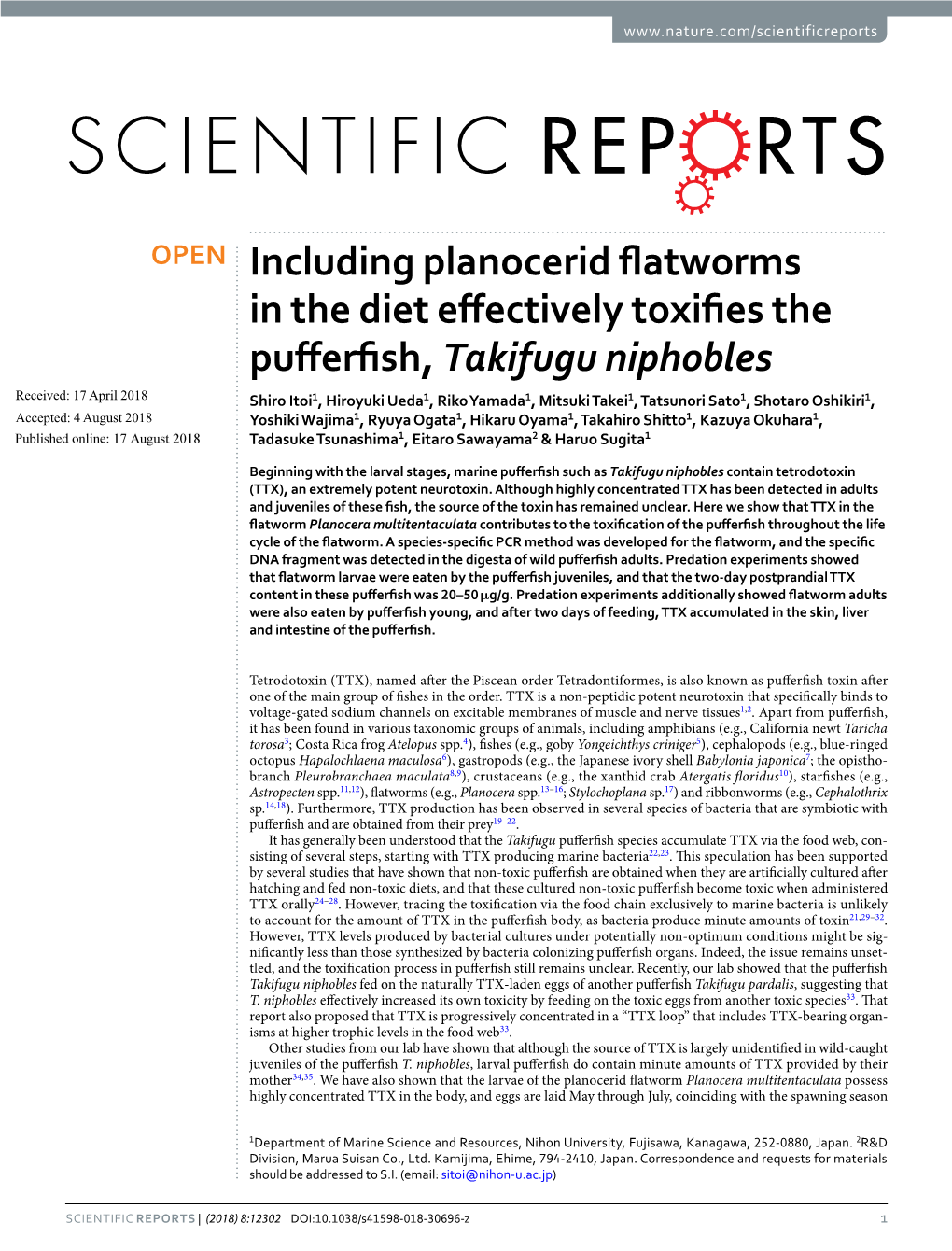 Including Planocerid Flatworms in the Diet Effectively Toxifies the Pufferfish