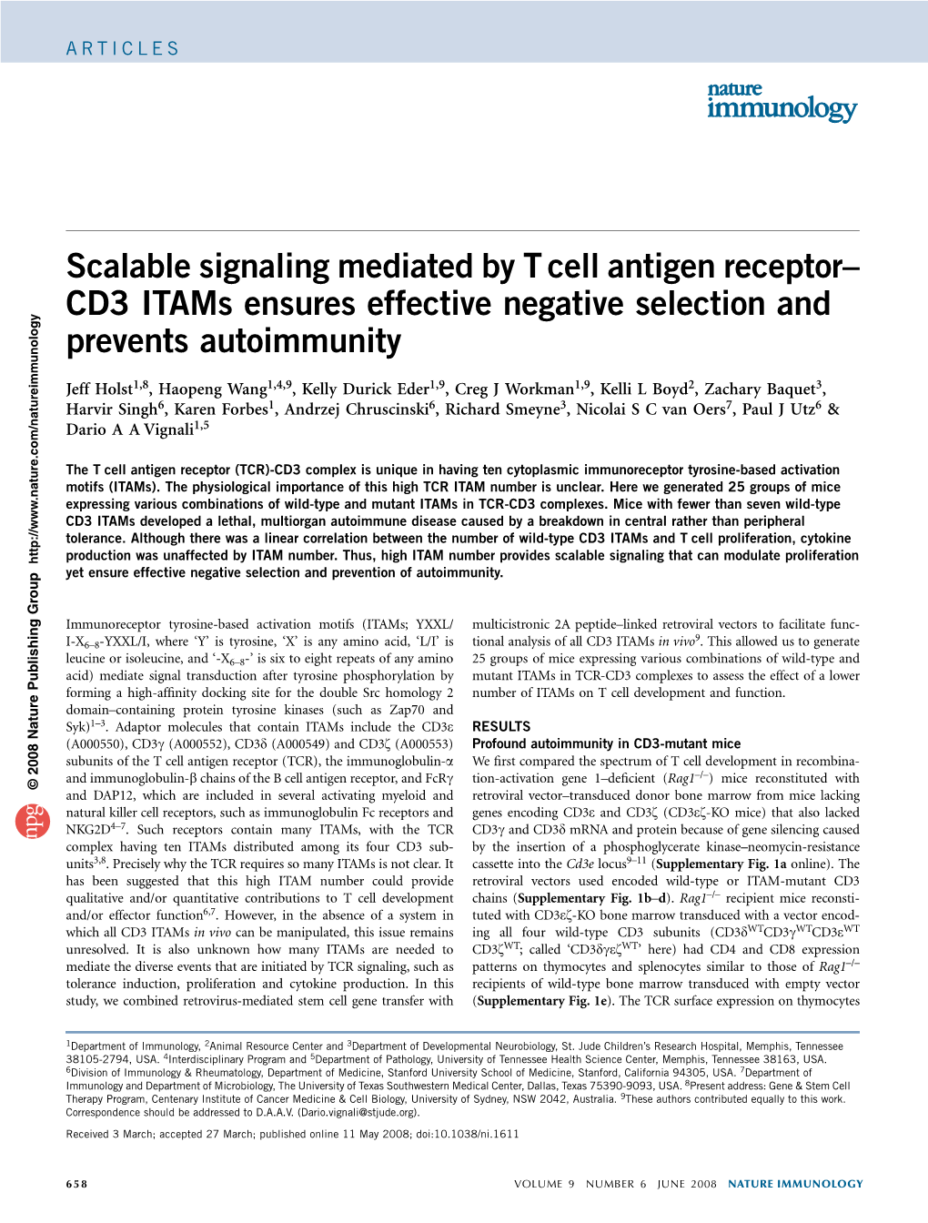 Scalable Signaling Mediated by T Cell Antigen Receptor– CD3 Itams Ensures Effective Negative Selection and Prevents Autoimmunity