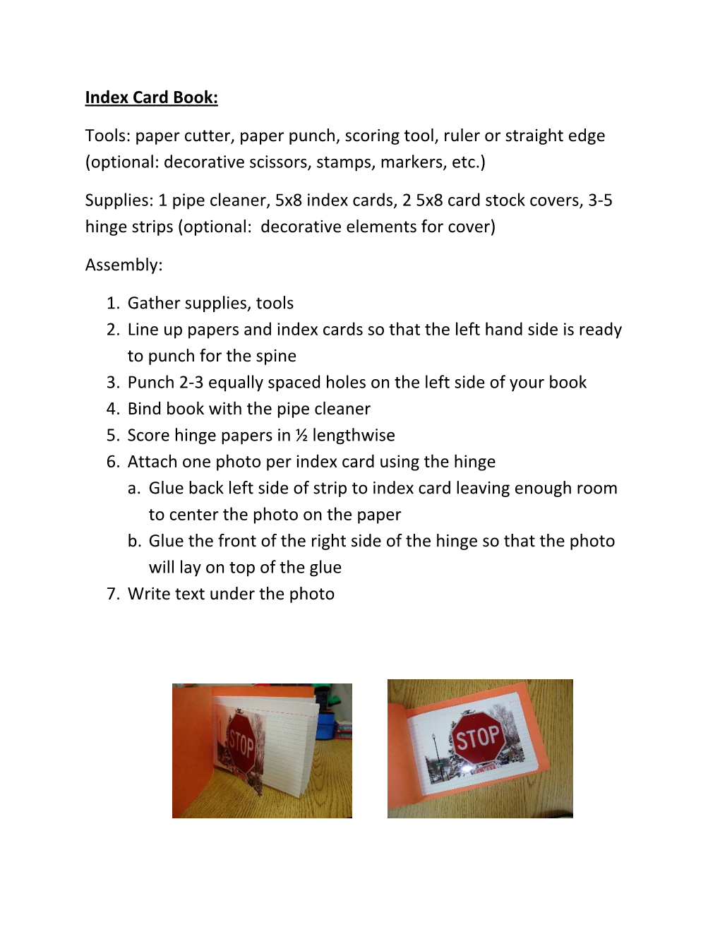 Index Card Book: Tools: Paper Cutter, Paper Punch, Scoring Tool, Ruler Or