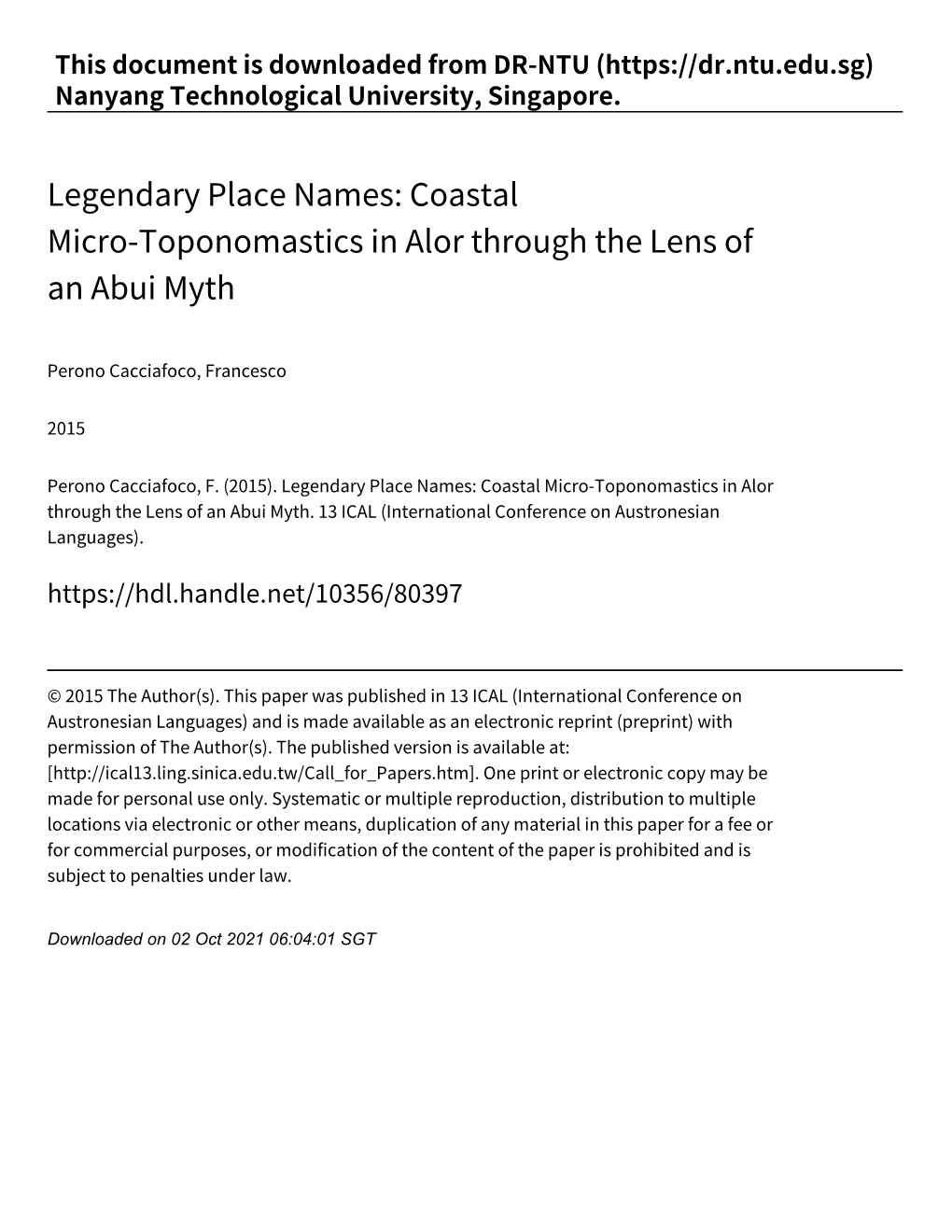 Legendary Place Names: Coastal Micro‑Toponomastics in Alor Through the Lens of an Abui Myth