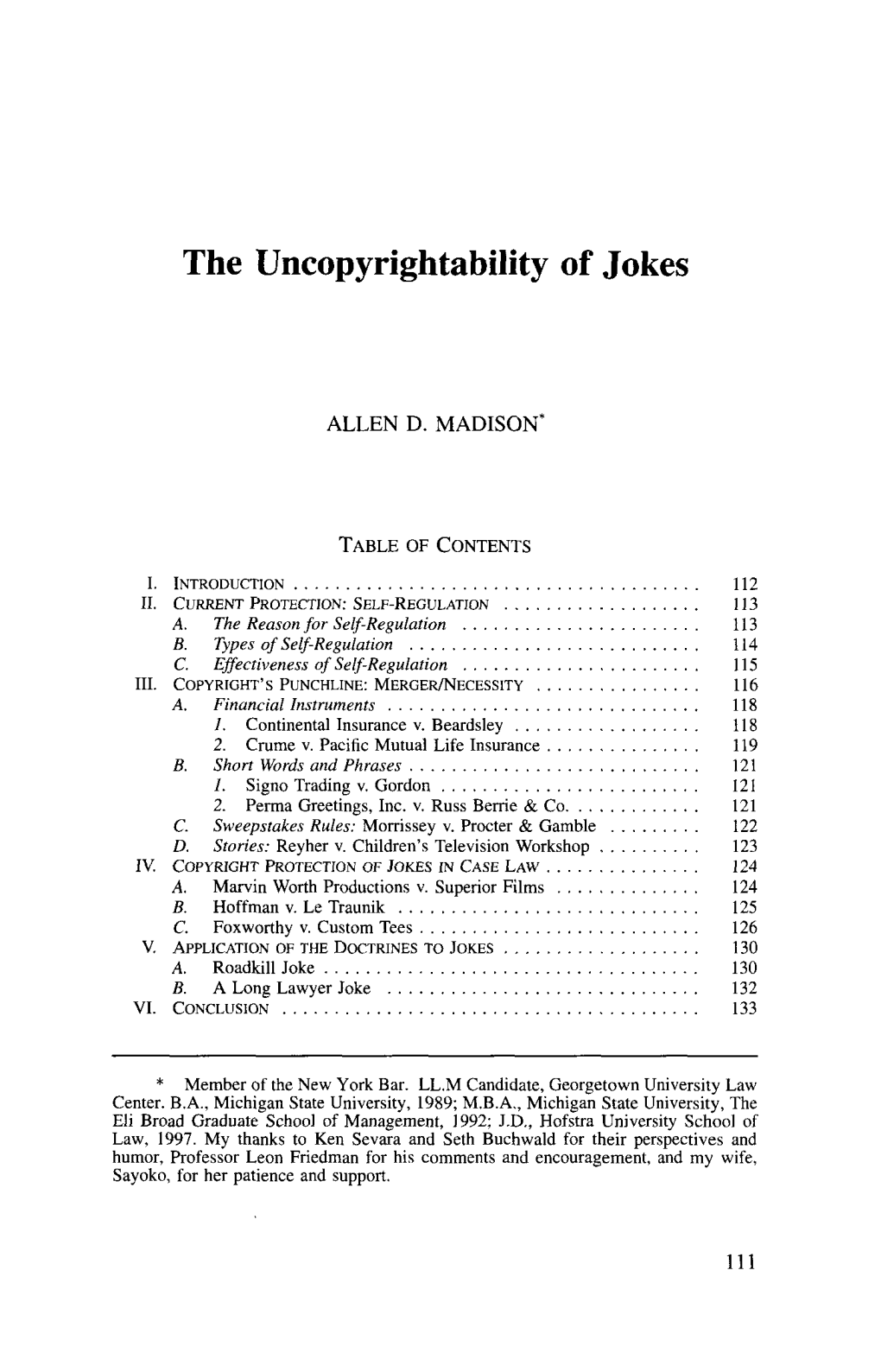 The Uncopyrightability of Jokes