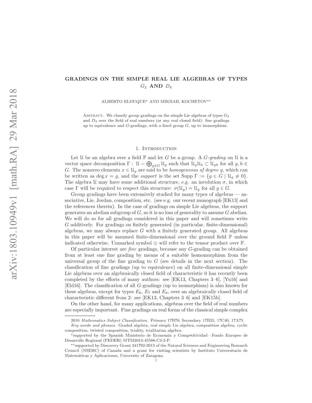 Gradings on the Simple Real Lie Algebras of Types $ G 2 $ and $ D 4$