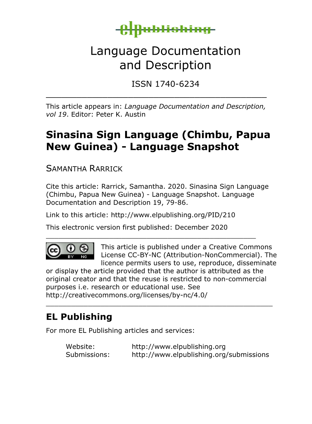 Sinasina Sign Language (Chimbu, Papua New Guinea) - Language Snapshot
