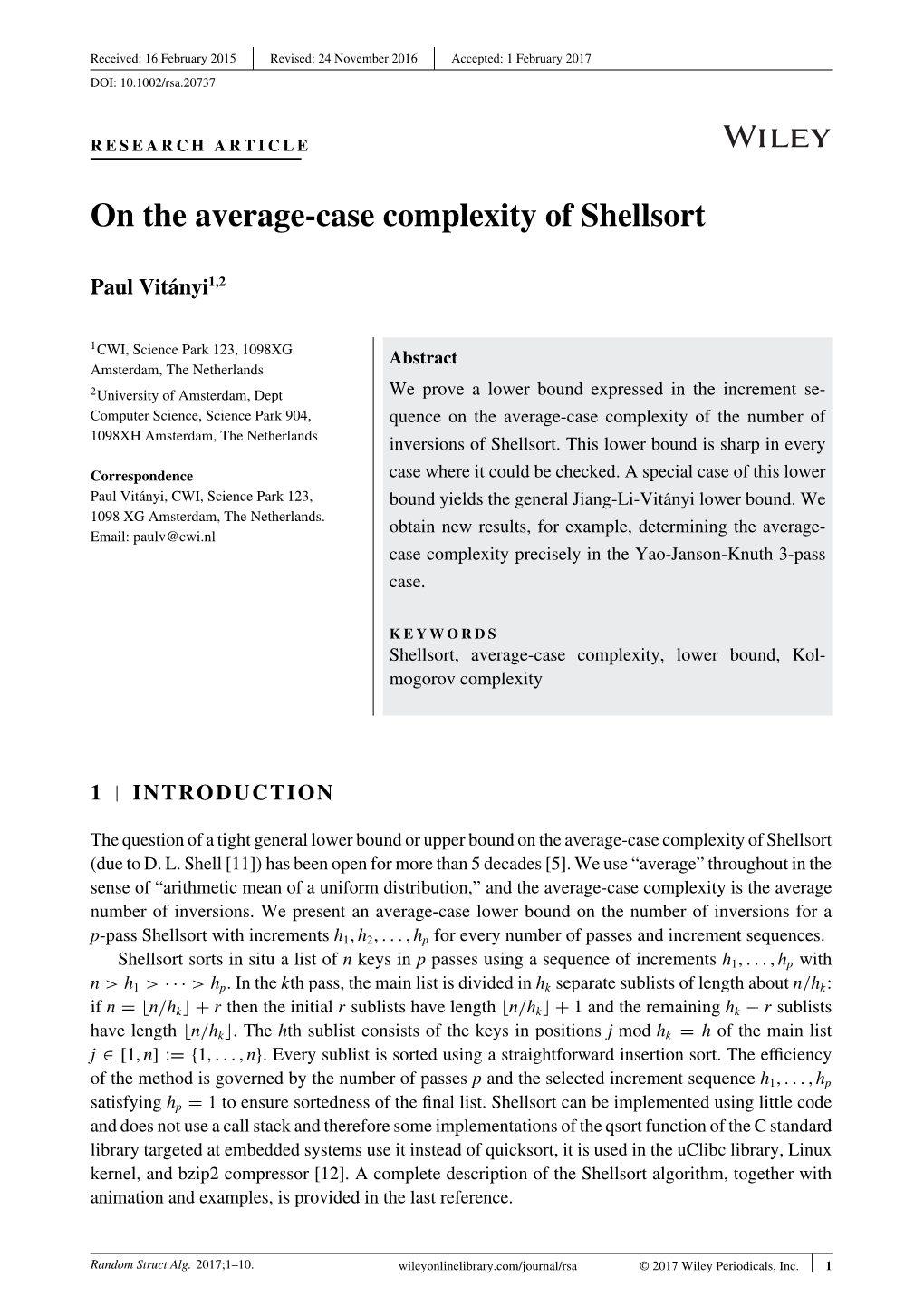 On the Average‐Case Complexity of Shellsort