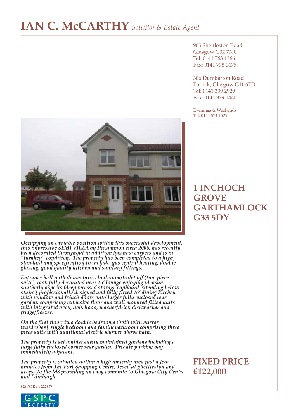 1 Inchoch Grove Garthamlock G33 5Dy Fixed Price £122,000