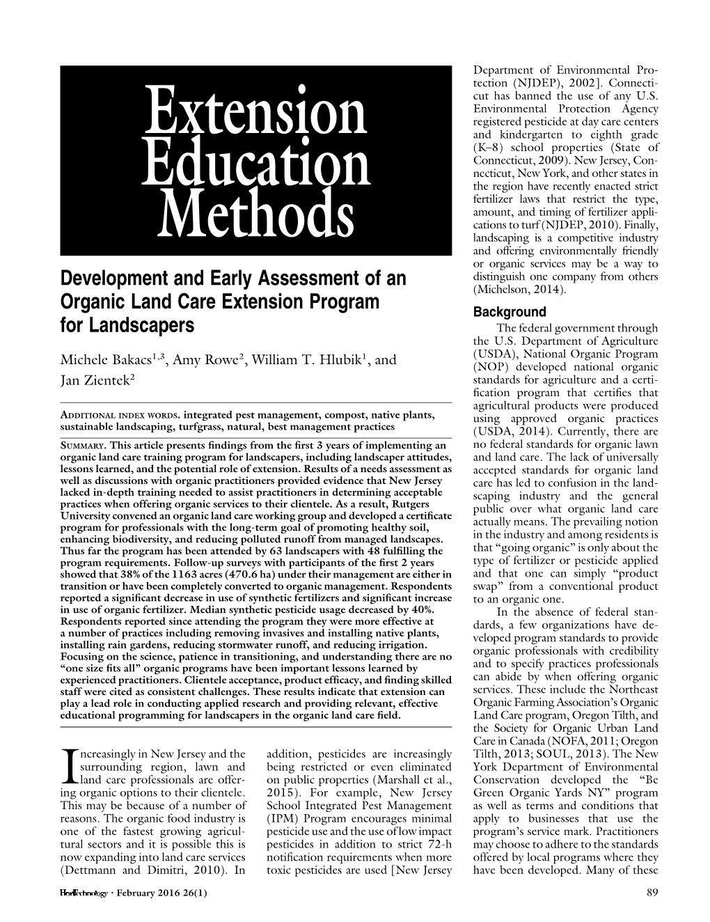 Development and Early Assessment of an Organic Land Care