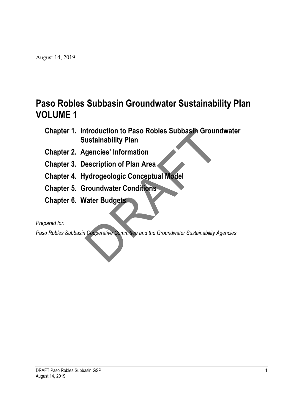 Paso Robles Subbasin Groundwater Sustainability Plan VOLUME 1 Chapter 1
