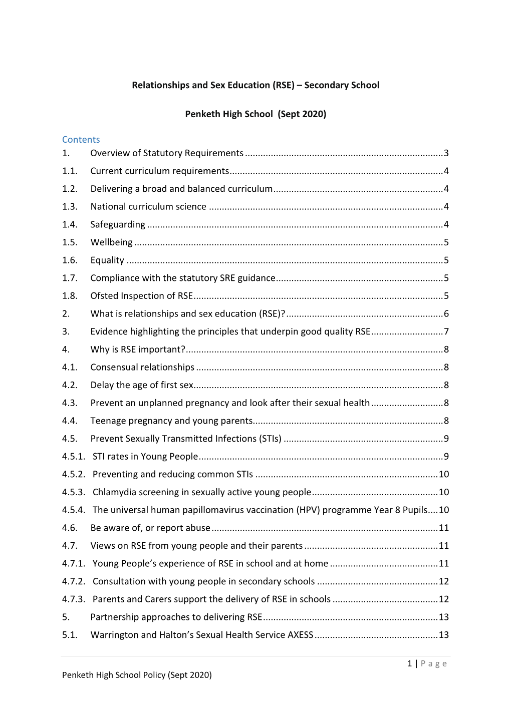 Relationships and Sex Education (RSE) – Secondary School Penketh